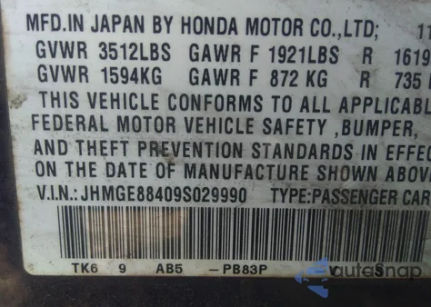 2009 Honda Fit Sport z USA, uszkodzony, nr VIN JHMGE88409S029990